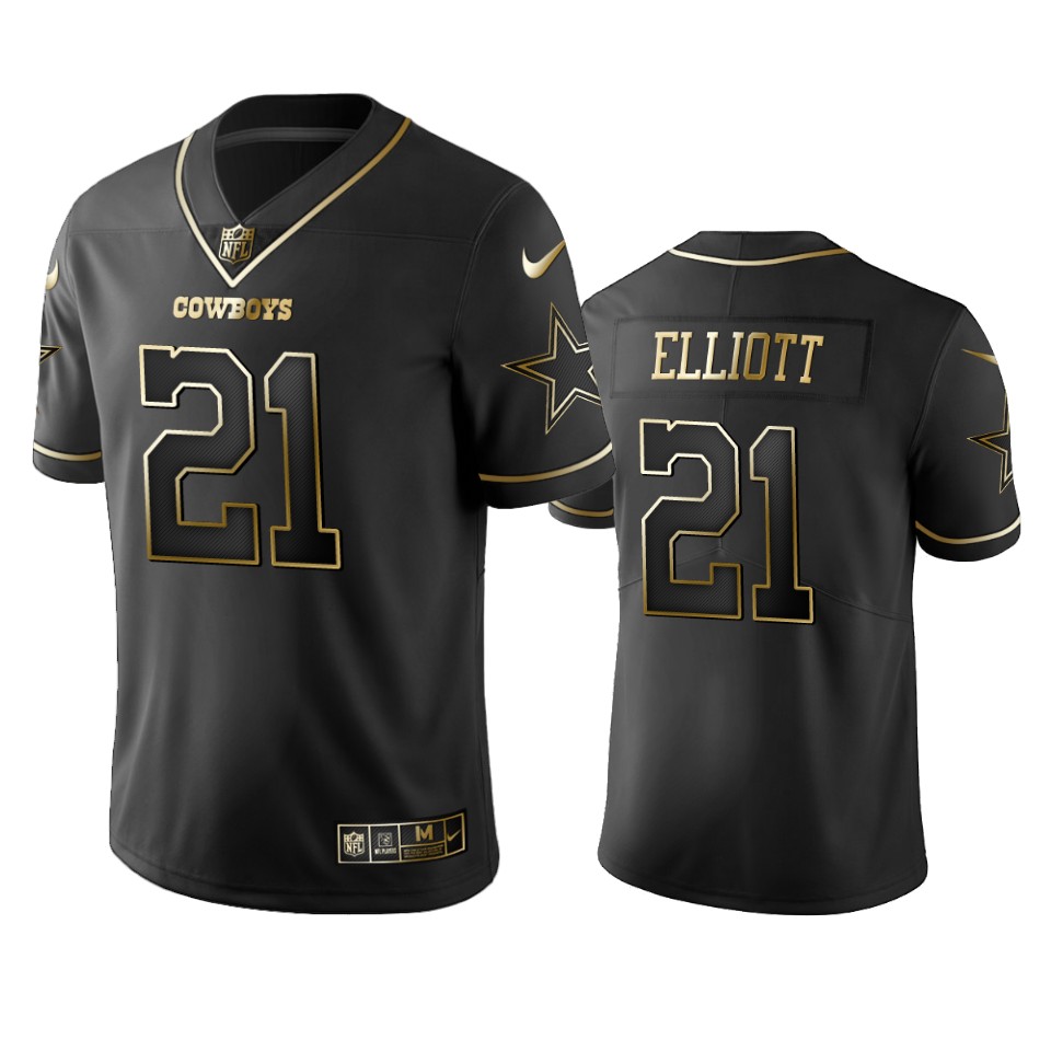 Men's Dallas Cowboys #21 Ezekiel Elliott Black 2019 Golden Edition Stitched NFL Jersey